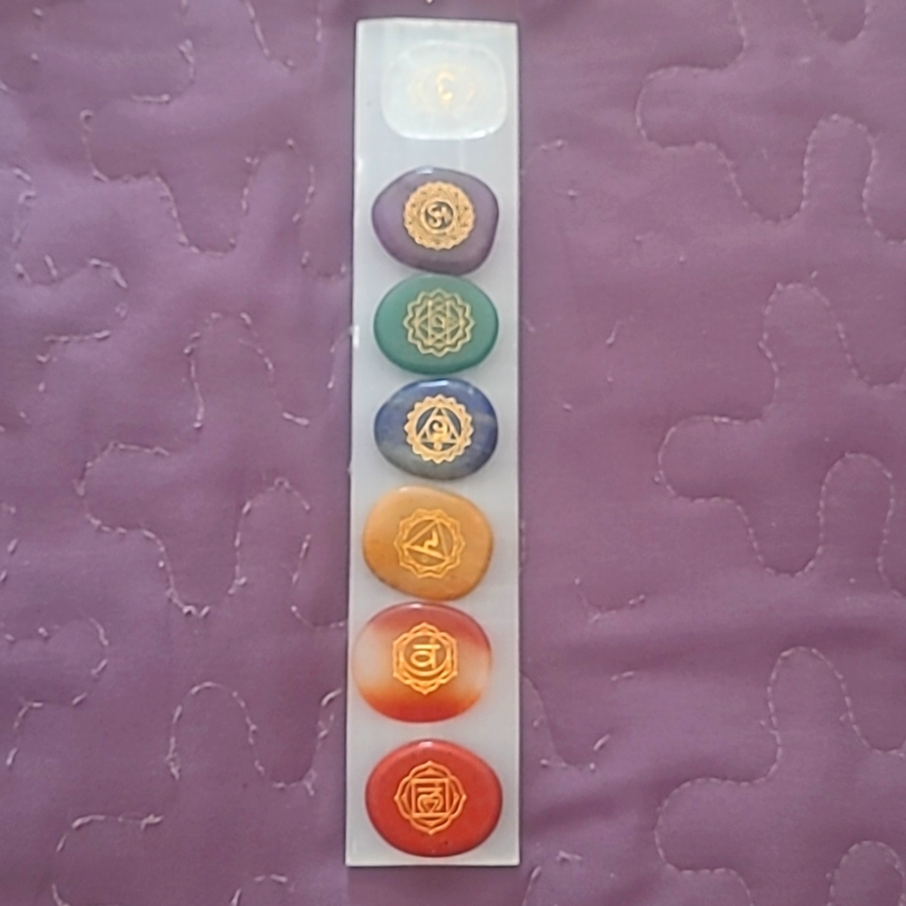 Chakra stones with selenite slab